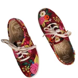 Keds X Rifle Paper Co. Girls Champ Seasonal/Blossom Sneakers Shoes Size 1M Lace.